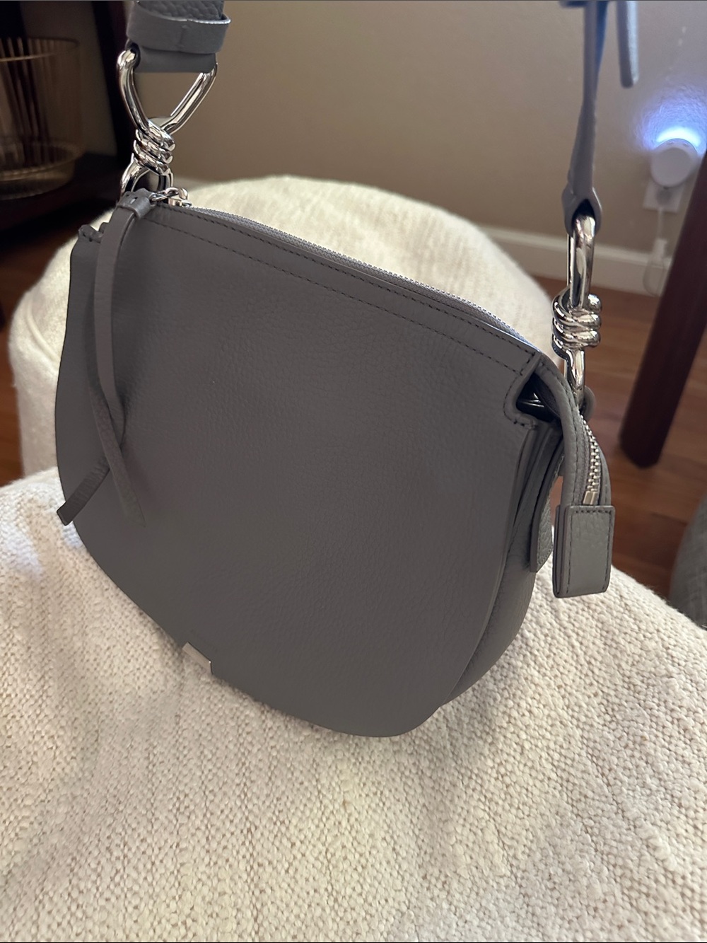 All Saints Gray Pebbled Leather Saddle Shoulder Bag - Picture 2 of 8